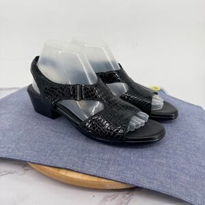 SAS Suntimer Tripad Sandal Women 8.5 Narrow Black Embossed Patent Leather 200206